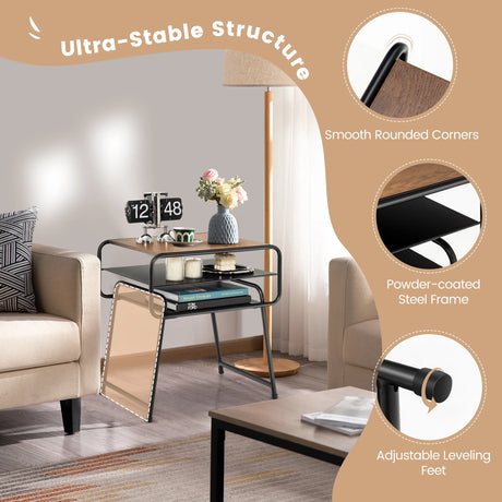 3-tier Compact Side End Table with Storage Shelf-Coffee