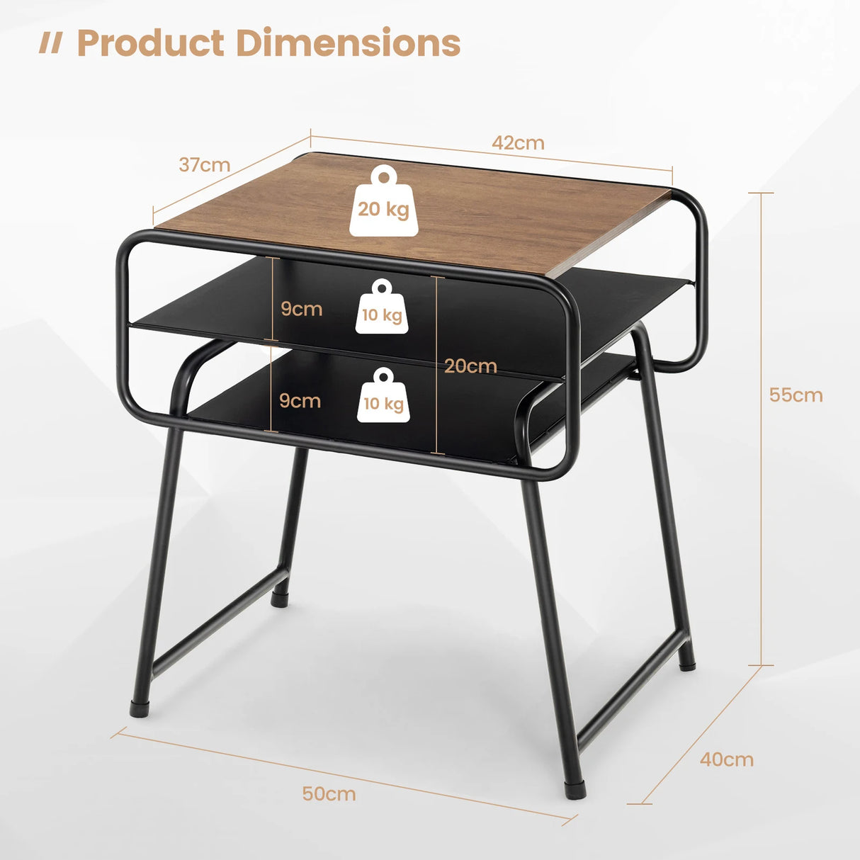 3-tier Compact Side End Table with Storage Shelf-Coffee