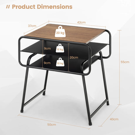 3-tier Compact Side End Table with Storage Shelf-Coffee