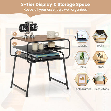 3-tier Compact Side End Table with Storage Shelf-Coffee