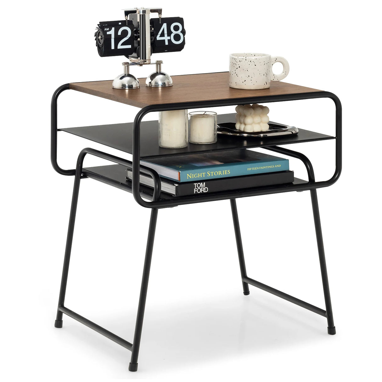 3-tier Compact Side End Table with Storage Shelf-Coffee