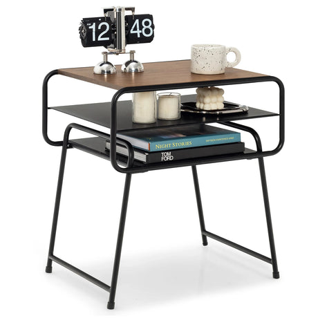 3-tier Compact Side End Table with Storage Shelf-Coffee