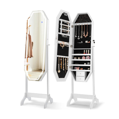 Jewellery Armoire with Full-Length LED Mirror for Bedroom
