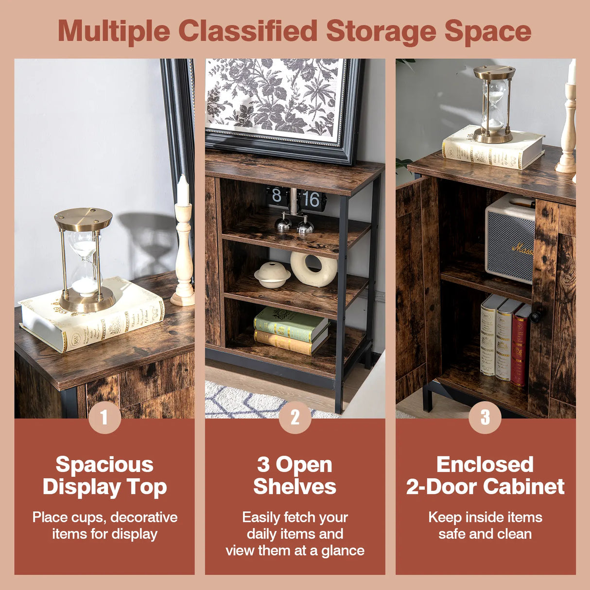 Buffet Sideboard Storage Cabinet with Display Shelf