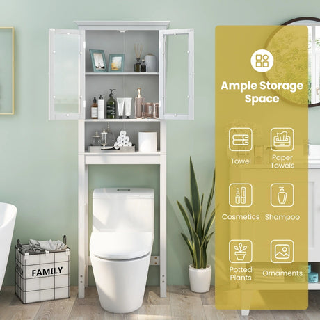 Over the Toilet Storage Cabinet with Double Tempered Glass Doors