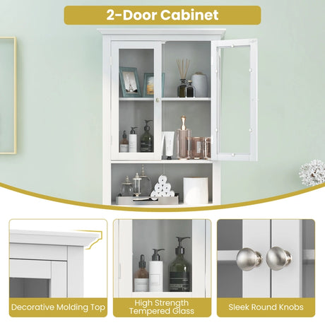Over the Toilet Storage Cabinet with Double Tempered Glass Doors