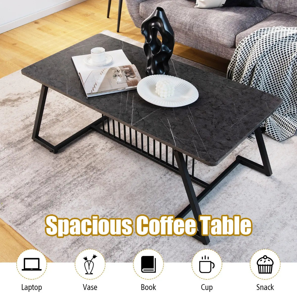 Stylish Modern Coffee Table with Spacious Tabletop for Living Room/Office/Reception Room