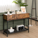 Industrial Behind Couch Table with Drawer & with Anti-Tipping Kit