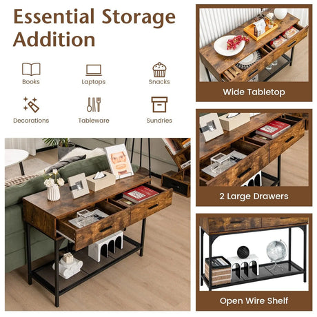 Industrial Behind Couch Table with Drawer & with Anti-Tipping Kit