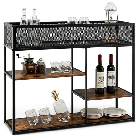 4-Tier Console Table with Wire Basket for Living Room/Dining Room