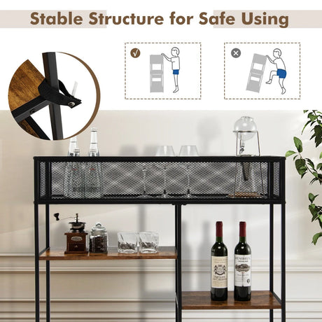 4-Tier Console Table with Wire Basket for Living Room/Dining Room