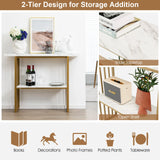 White Faux Marble Sofa Table with Faux Marble Tabletop for Living Room