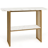 White Faux Marble Sofa Table with Faux Marble Tabletop for Living Room