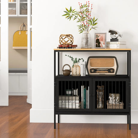 Modern Kitchen Storage Cabinet with Heavy-duty Metal Frame for Cafe