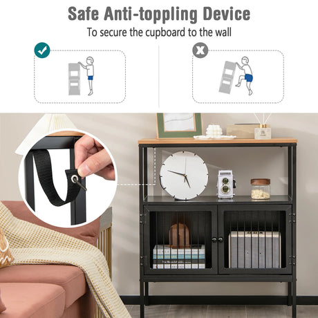 Modern Kitchen Storage Cabinet with Heavy-duty Metal Frame for Cafe