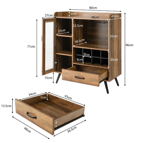 Buffet Sideboard with Removable Wine Rack for Kitchen, Dining Room