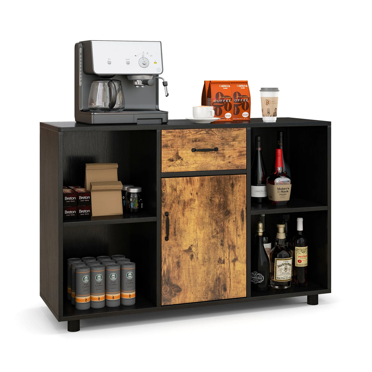 Industrial Kitchen Buffet Sideboard with 4 Open Cubbies for Living Room, Dining Room