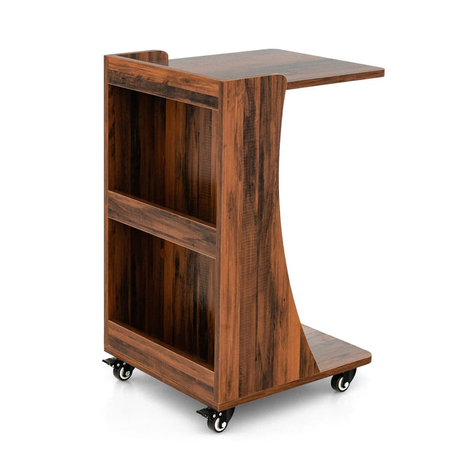 C-Shaped Side Table with Storage Shelf