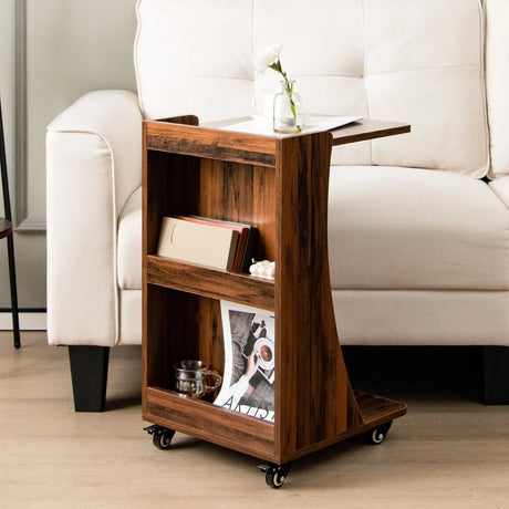 C-Shaped Side Table with Storage Shelf