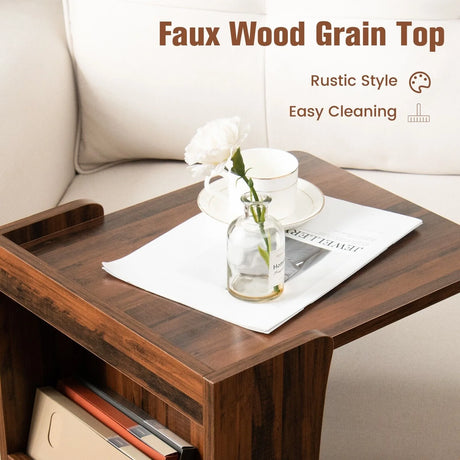 C-Shaped Side Table with Storage Shelf