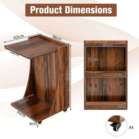 C-Shaped Side Table with Storage Shelf