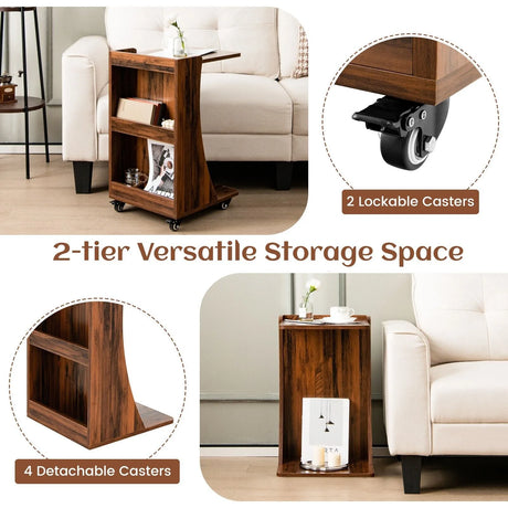 C-Shaped Side Table with Storage Shelf