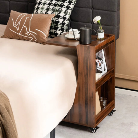 C-Shaped Side Table with Storage Shelf