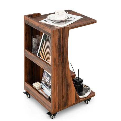 C-Shaped Side Table with Storage Shelf