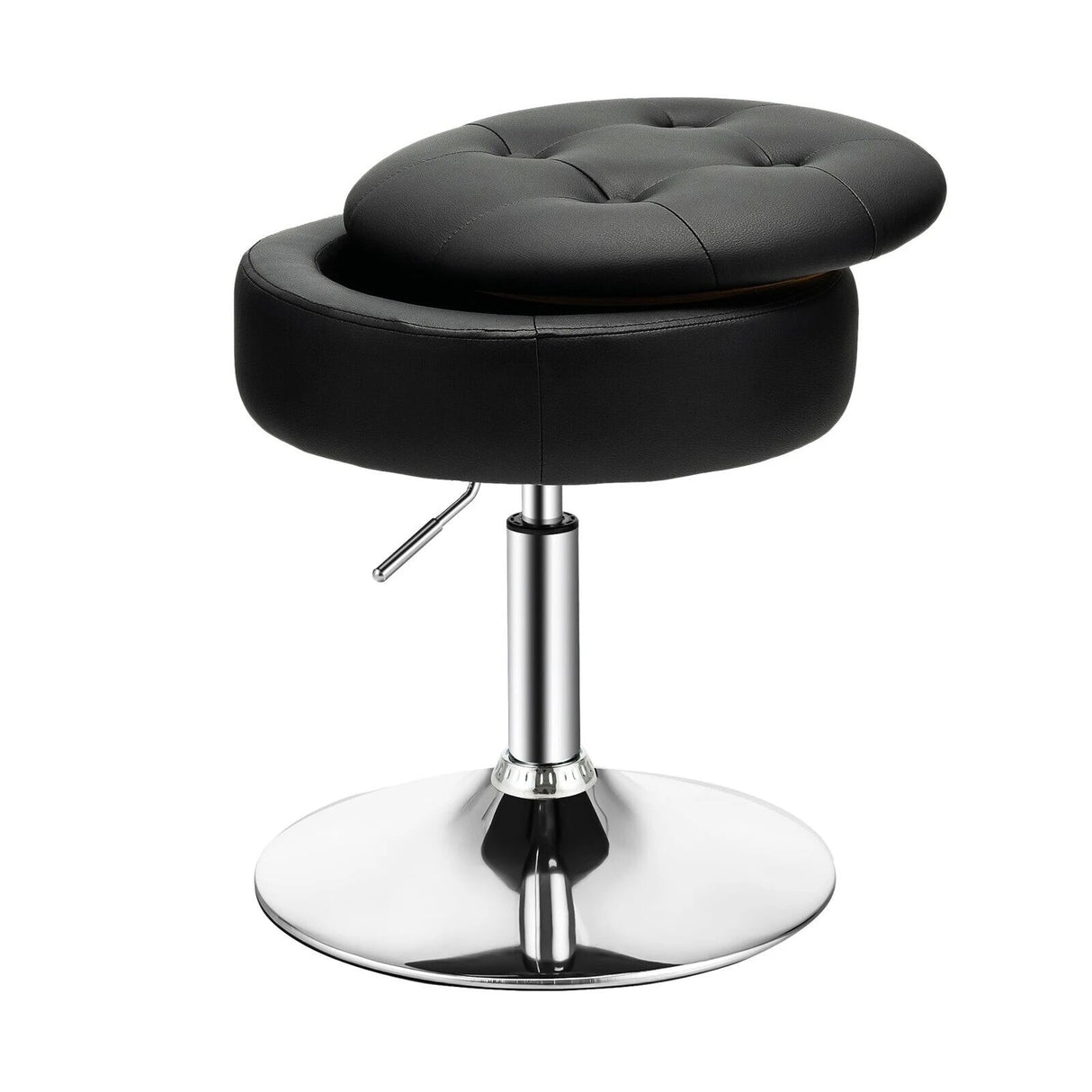 360 Swivel Adjustable Stool with PU Leather Seat-Black