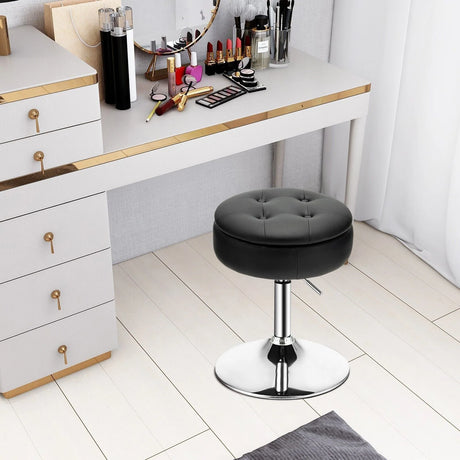 360 Swivel Adjustable Stool with PU Leather Seat-Black