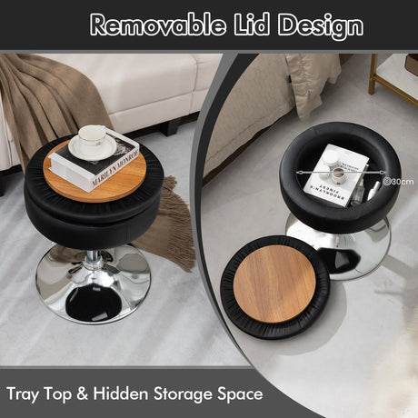 360 Swivel Adjustable Stool with PU Leather Seat-Black
