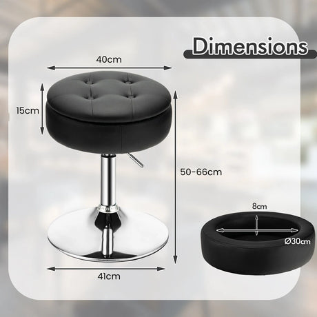 360 Swivel Adjustable Stool with PU Leather Seat-Black