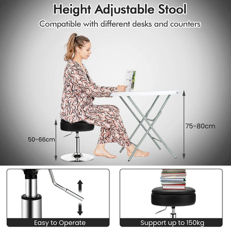 360 Swivel Adjustable Stool with PU Leather Seat-Black