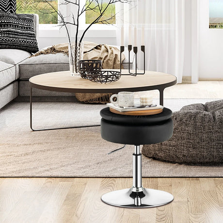 360 Swivel Adjustable Stool with PU Leather Seat-Black