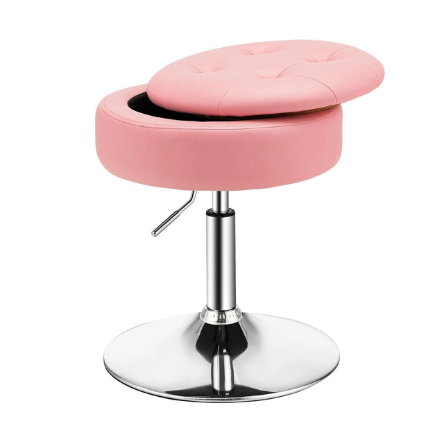 360 Swivel Adjustable Stool with PU Leather Seat-Pink