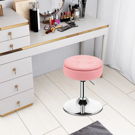 360 Swivel Adjustable Stool with PU Leather Seat-Pink