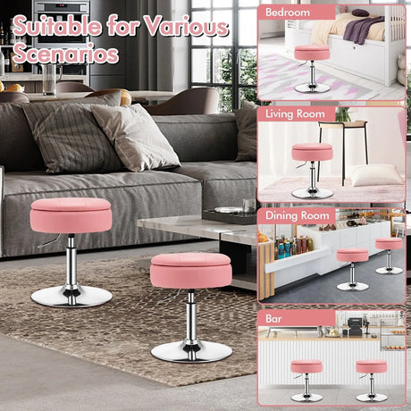 360 Swivel Adjustable Stool with PU Leather Seat-Pink