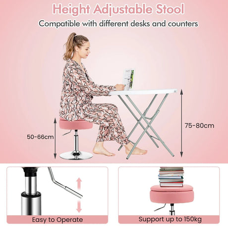 360 Swivel Adjustable Stool with PU Leather Seat-Pink