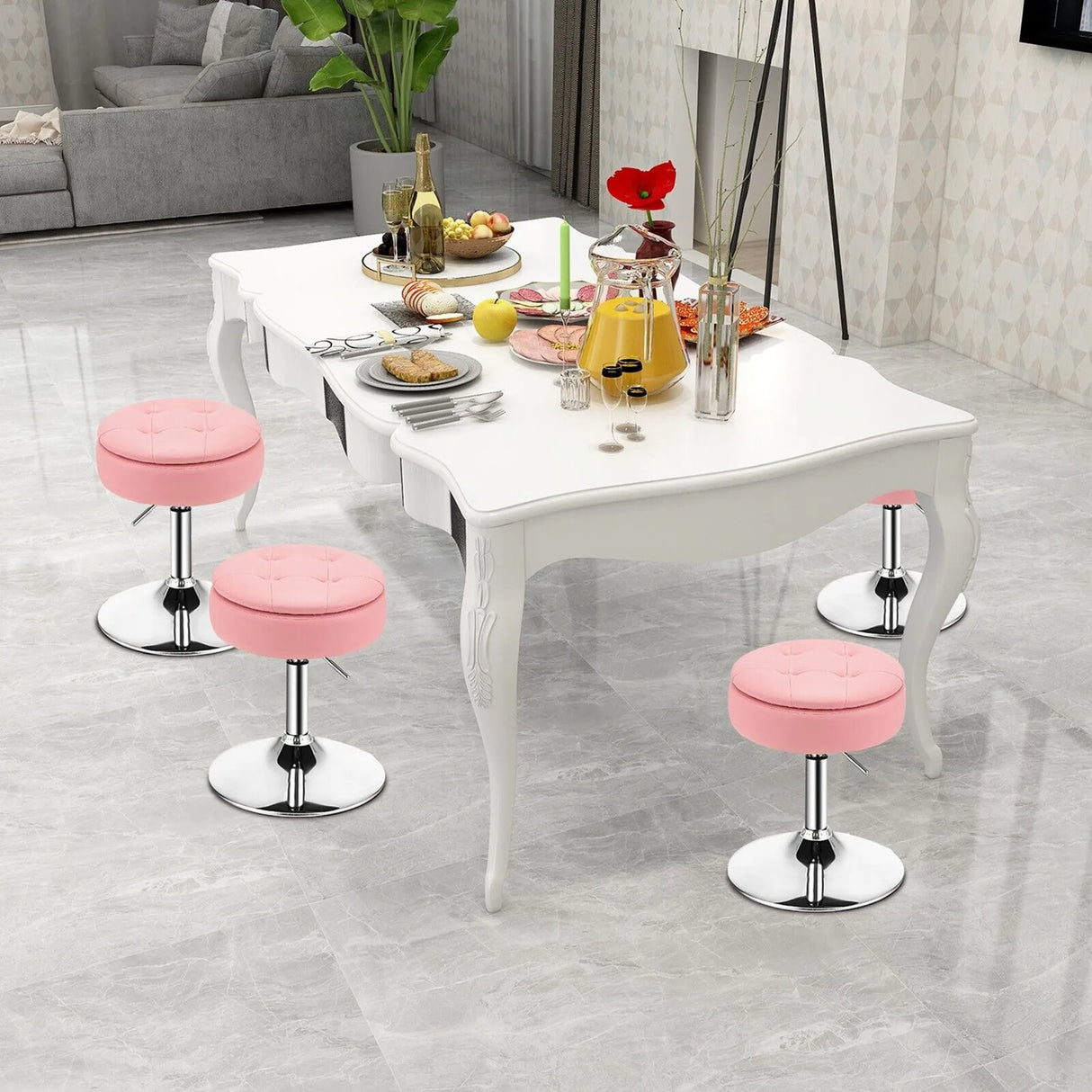 360 Swivel Adjustable Stool with PU Leather Seat-Pink