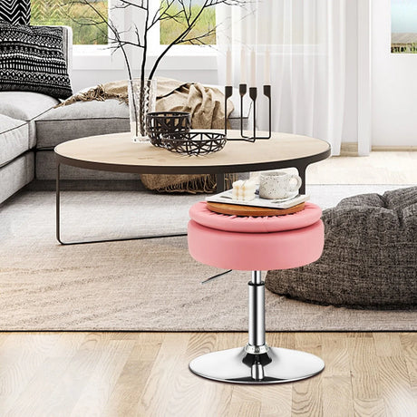 360 Swivel Adjustable Stool with PU Leather Seat-Pink