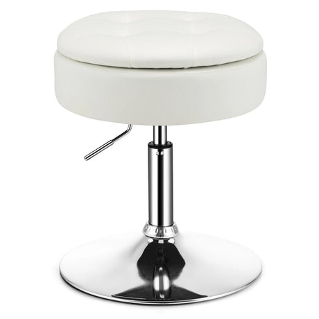 360 Swivel Adjustable Stool with PU Leather Seat-White