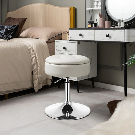 360 Swivel Adjustable Stool with PU Leather Seat-White