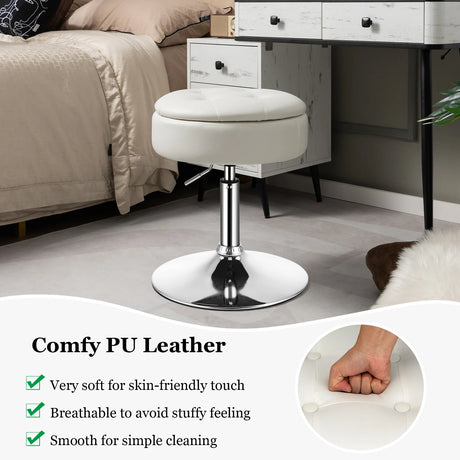 360 Swivel Adjustable Stool with PU Leather Seat-White