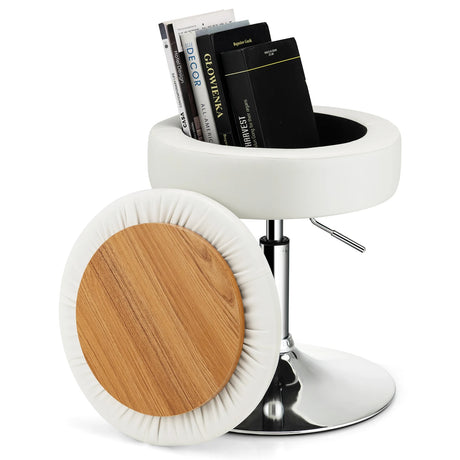 360 Swivel Adjustable Stool with PU Leather Seat-White
