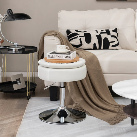 360 Swivel Adjustable Stool with PU Leather Seat-White