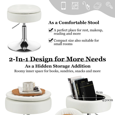 360 Swivel Adjustable Stool with PU Leather Seat-White
