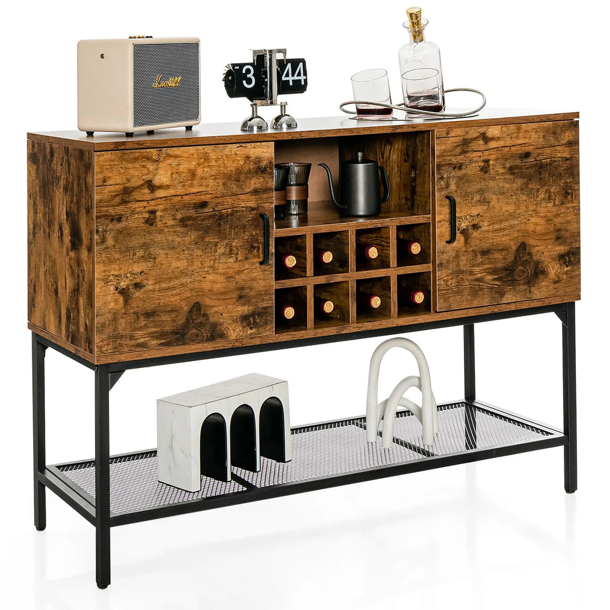 Industrial Kitchen Buffet Sideboard with Wine Rack and 2 Doors-Rustic Brown