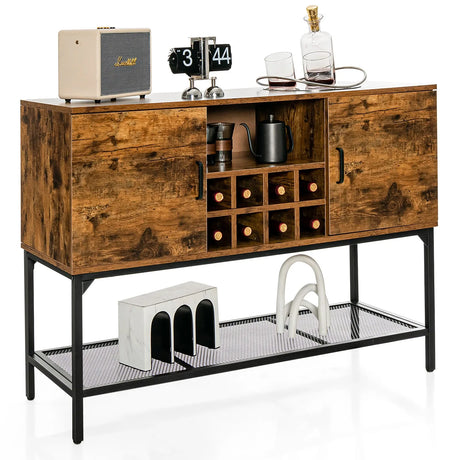 Industrial Kitchen Buffet Sideboard with Wine Rack and 2 Doors-Rustic Brown