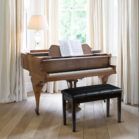 Solid Wood PU Leather Piano Double Duet Keyboard Bench-Black