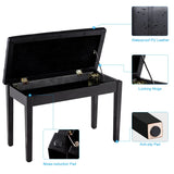 Solid Wood PU Leather Piano Double Duet Keyboard Bench-Black